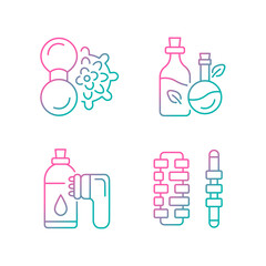 Sticker - Hand massagers gradient linear vector icons set. Anticellulite massager. Devices for massaging back and legs. Thin line contour symbols bundle. Isolated outline illustrations collection