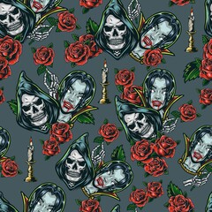 Poster - Colorful vintage Halloween seamless pattern