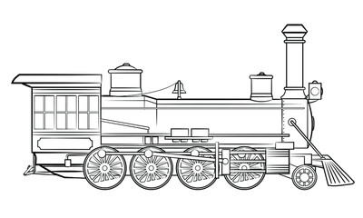 Wall Mural - Steam locomotive - simple line art contour of vehicle.