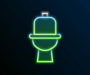 Wall Mural - Glowing neon line Toilet bowl icon isolated on black background. Colorful outline concept. Vector