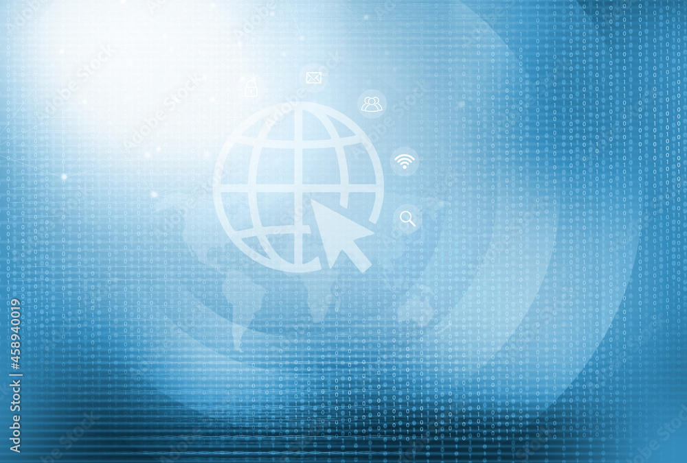 Internet connectivity concept, binary code background with icons, using ...