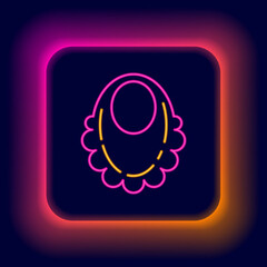 Wall Mural - Glowing neon line Baby bib icon isolated on black background. Colorful outline concept. Vector