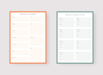 Wall Mural - Weekly planner template. Set of planner and to do list. Modern planner template set. Vector illustration.