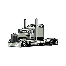 Silhouette Of American 18 Wheeler Semi Truck Grey Color Vector Isolated In White Background
