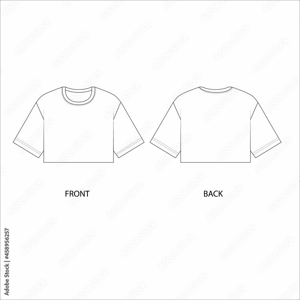 t shirt design template. Oversized cropped T-shirt technical drawing. Crop  top design template. T-shirt sketch vector Stock Vector | Adobe Stock, image size:1000x1000