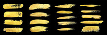 Gold Brush Paint Stroke Set, Realistic Glitter Smear Of Golden Brushstrokes Shine