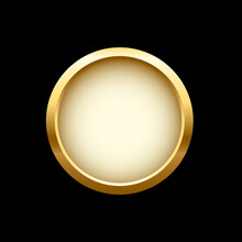 White Button In Round Gold Frame, 3d Shiny Metal Golden Circle On Green Push Click Button