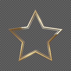 double golden frame with star shape vector illustration. realistic 3d elegant golden award lines wit