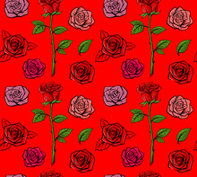 Seamless Pattern With Red Roses 
