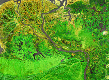 Nature Pattern On Satellite Photo, Delta Of Tropical River. Aerial View. Elements Of This Image Furnished By NASA.