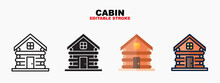 Cabin Icon Symbol Set Of Outline, Solid, Flat And Filled Outline Style. Isolated On White Background. Editable Stroke. Can Be Used For Web, Mobile, Ui And More.