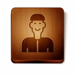 Sticker - Brown Positive thinking icon isolated on white background. Wooden square button. Vector