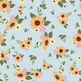 Fototapeta Dinusie - Autumn Daisy Flowers Pattern