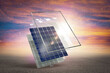hotovoltaic solar panel on sky and white background, 3D illustration