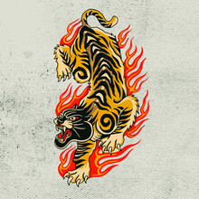 Tiger With Flame Tattoo Design