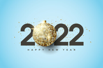 Wall Mural - 2022 happy new year with disco lights above the numbers.