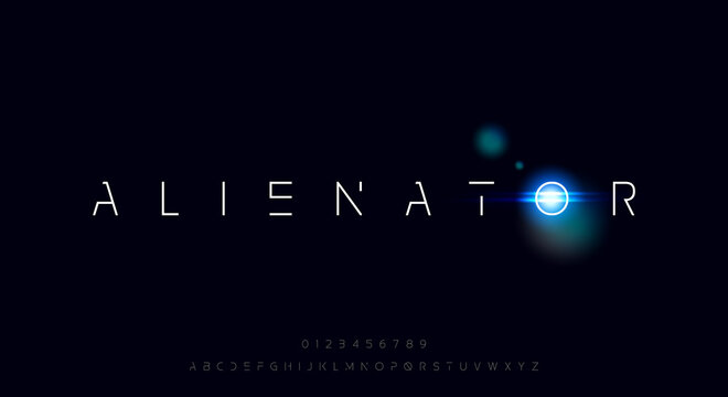 Alienator, a modern thin futuristic font. Minimalist scifi theme typeface design