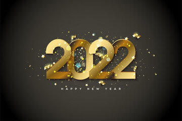 Wall Mural - 2022 happy new year celebration with gold numbers and gold color splashes.