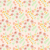 Fototapeta  - Flowers vector seamless pattern on colored background. Floral print