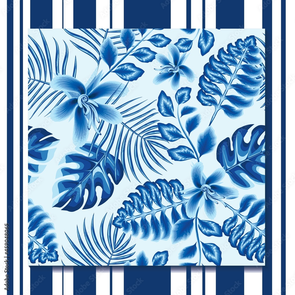Vintage tropical leaves seamless pattern plants fashionable summer ...