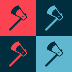 Wall Mural - Pop art Wooden axe icon isolated on color background. Lumberjack axe. Vector