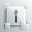 © Kostiantyn - Grey Magic wand icon isolated on grey background. Star shape magic accessory. Magical power. Happy Halloween party. Square glass panels. Vector