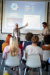 © luckybusiness - An elderly woman holding a presentation in the conference room. Employees, office, work
