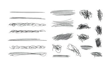 Wall Mural - vector set of freehand drawings, scribble lines, scratches, underline strokes, black abstract shapes