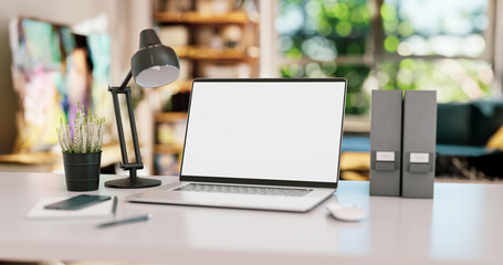 Wall Mural - laptop with blank screen on table