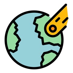 Sticker - Earth planet comet icon. Outline earth planet comet vector icon color flat isolated