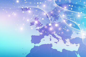 Wall Mural - technology abstract background with connected line and dots. big data visualization. artificial inte