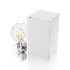 Wall Mural - LED light bulb with blank paper box isolated.