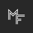 Logo MF or FM letters monogram, linked two letters M and F combination, parallel lines flat design, minimal style typography design element.
