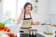 © deagreez - Photo of joyful happy positive old woman smile taste spoon soup pan enjoy healthy food indoors inside house home