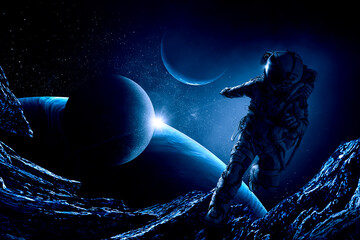 Canvas Print - astronaut at spacewalk . mixed media