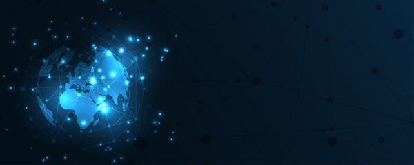 Wall Mural - global network connection world map abstract technology background global business innovation concep
