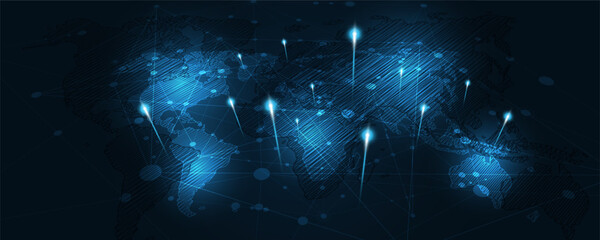 global network connection world map abstract technology background global business innovation concep