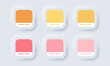Pantone palette. Autumn palette color in RGB HEX. Color Catalog. Neumorphic UI UX white user interface web button. Neumorphism. Vector EPS 10.