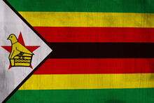 Patriotic Wooden Background In Color Of Zimbabwe Flag
