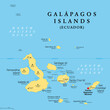 Galapagos Islands, Ecuador, political map, with capital Puerto Baquerizo Moreno. Archipelago of volcanic islands on either side of equator in Pacific Ocean known for a large number of endemic species.