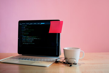 Wall Mural - a reminder in the corner of the monitor, it's time to write code,