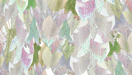 Wall Mural - Flat lay graphic composition with stylized autumn leaves as natural floral pattern for fall season concept.