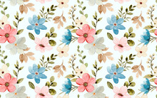 Seamless Pattern Of Colorful Watercolor Wildflowers