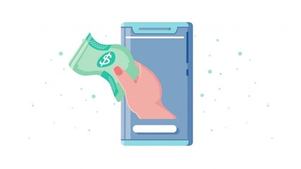 Wall Mural - electronic commerce animation with smartphone and bill