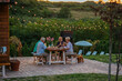 © bernardbodo - Cheerful family enjoying a family dinner outside at home during evening