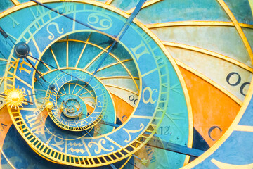 Leinwandbilder - Droste effect background based on Prague astronomical clock. Abstract design for concepts related to astrology and fantasy.