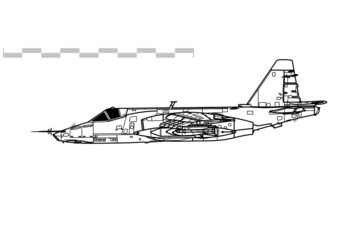 Wall Mural - Sukhoi Su-25 Grach. Frogfoot. Vector drawing of close air support aircraft. Side view. Image for illustration and infographics.