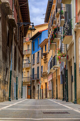 Sticker - colorful house facades and ornate metal balconies with flowers in the old town or casco viejo in pam