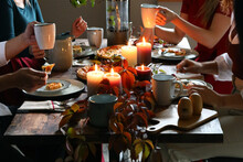 Set Festive Autumn Table For Thanksgiving Day
