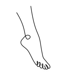 Silhouette of abstract foot as line drawing on white. Vector